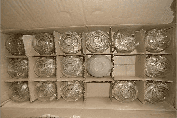 corrugated cardboard box of glassware
