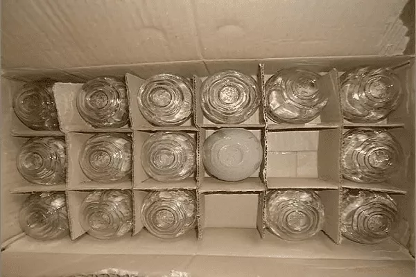corrugated cardboard box of glassware