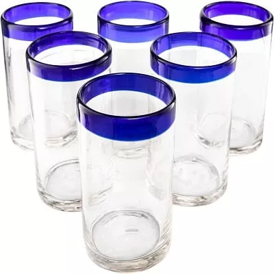 mexican glassware blue rim wholesale