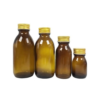 amber round medicine liquid bottles